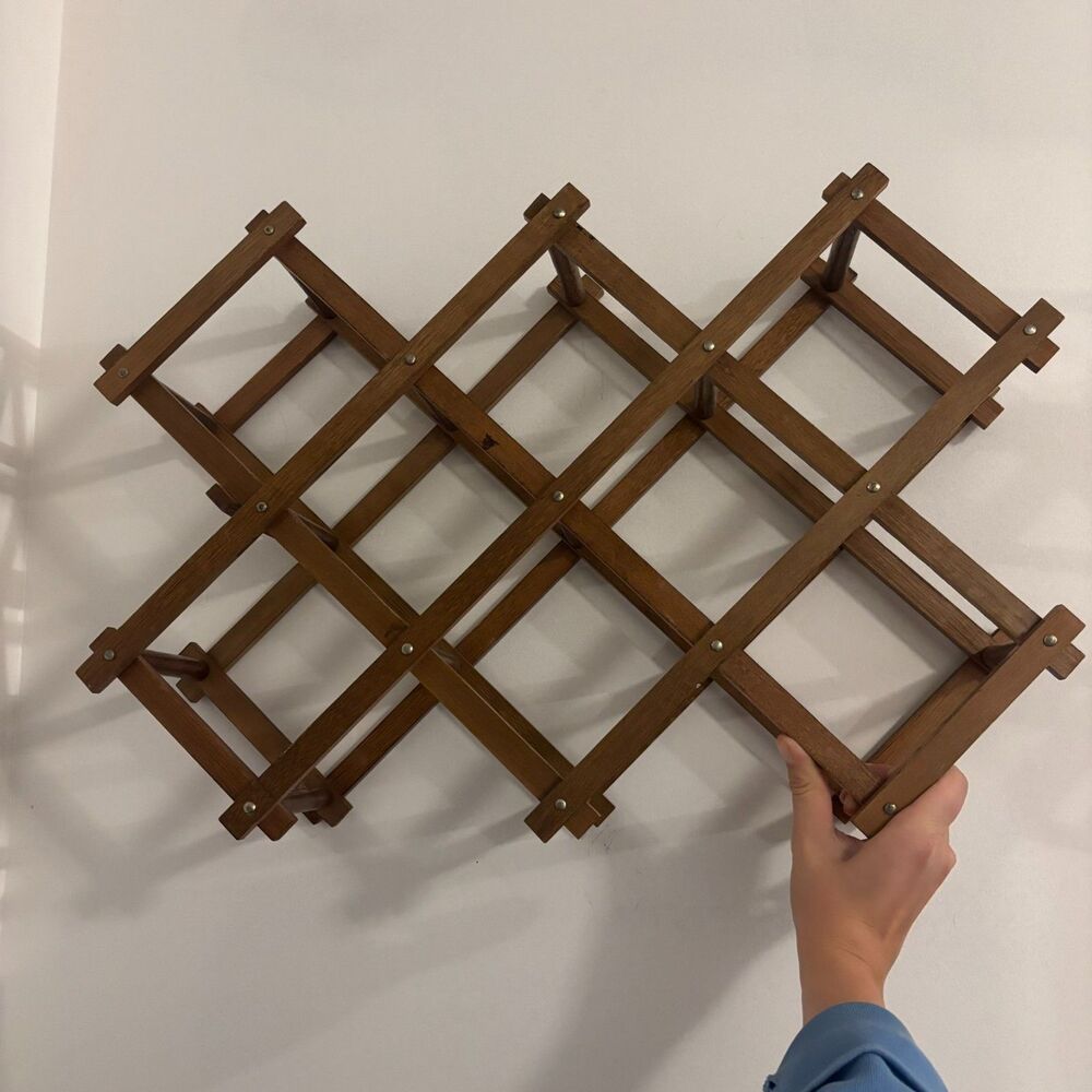 Vintage Wooden Cottagecore 70s Accordion Wine Rack